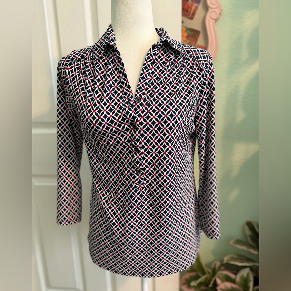 Charter Club Navy, White & Red Geometric Button-Down Shirt